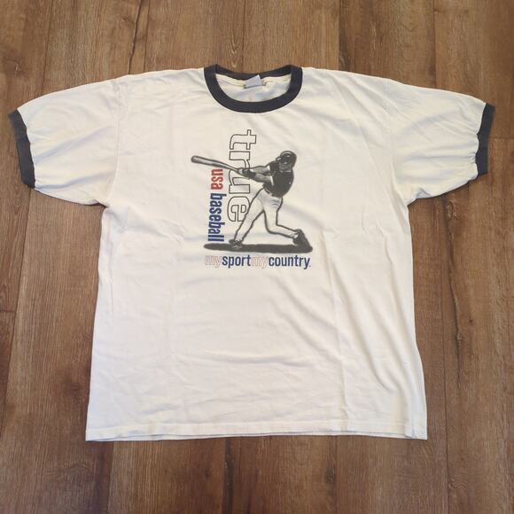VTG Walt Disney World True USA Baseball Adult XL Ringer Shirt 90s Epcot Country - Picture 1 of 10